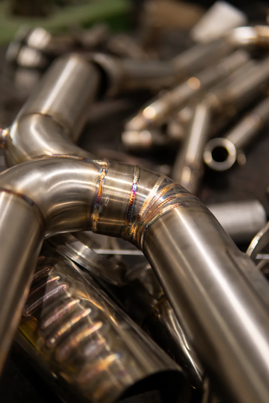 Stainless exhaust bends and welds fabricated in the workshop